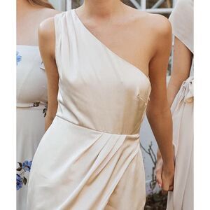 RSVP Sugar Lips One Shoulder Pleated Split Champagne dress